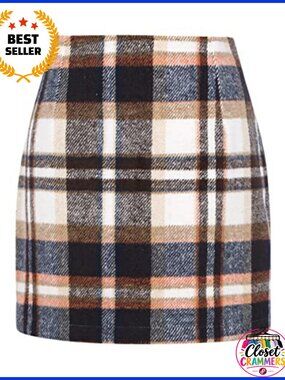 High Waist Plaid Wool Bodycon Pencil Mini Skirt